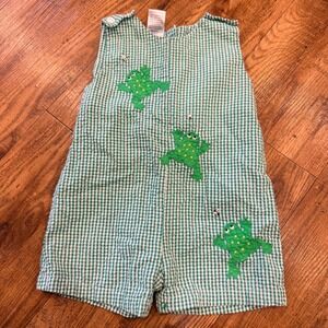 ZU Green Gingham Frog Applique Romper 12 Months Sleeveless Snap Bottom 3823